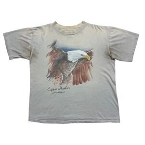 VTG Single Stitch Copper Harbor, MI Bald Eagle Graphic Tee Size L Made in USA